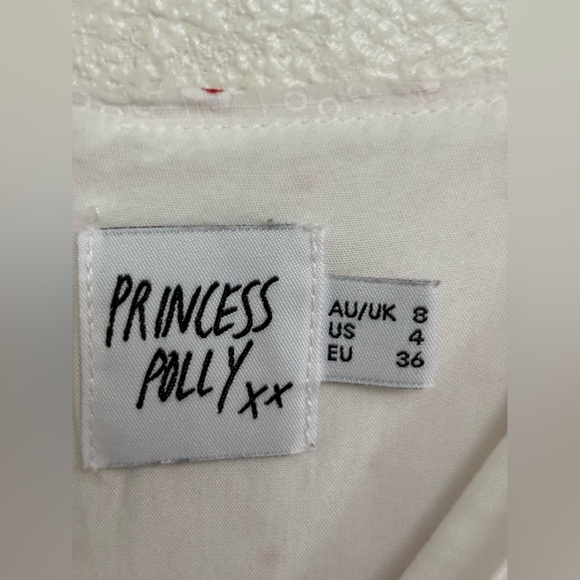 Princess Polly Nellie White Red Polka Dot Eyelet Mini Dress Slit - Picture 4 of 9